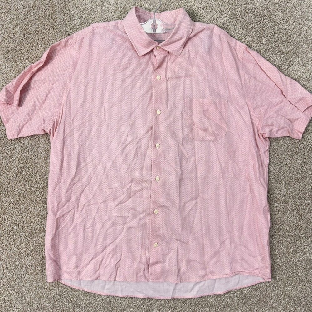 Peter Millar Shirt Mens L Linen Short Sleeve Pink Geometric Button Down EUC